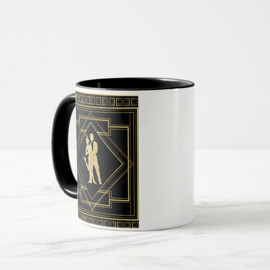 Mug Noir d'art déco et aileron d'hurlement d'années (Devant gauche)