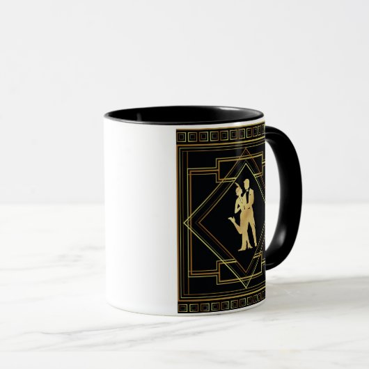 Mug Noir d'art déco et aileron d'hurlement d'années (Devant droit)