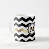 Mug Noir de monogramme, blanc et or Chevron (Devant gauche)