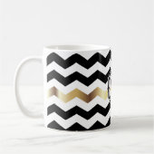 Mug Noir de monogramme, blanc et or Chevron (Gauche)