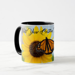 Mug Noir de papillon et de tournesol de monarque