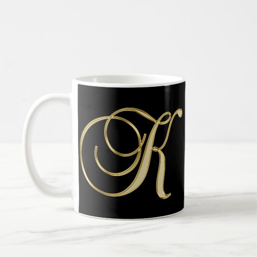 Mug Noir décoré d'un monogramme initial élégant d'or (Gauche)