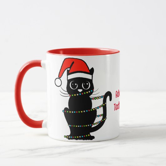 Mug Noir drôle Chat Noël Lumière Père Noël Rouge (Gauche)