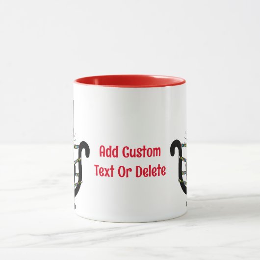 Mug Noir drôle Chat Noël Lumière Père Noël Rouge (Centre)