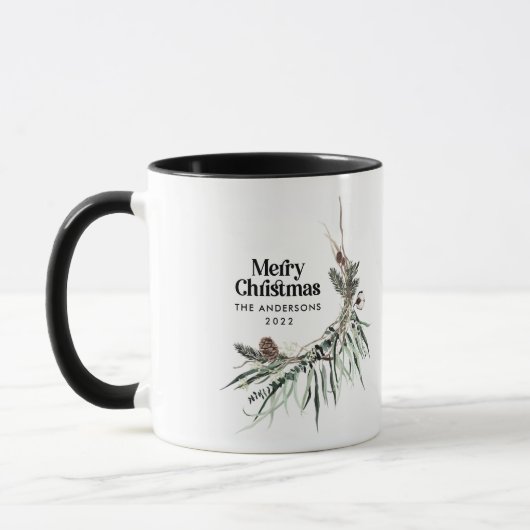 Mug Noir élégant aquarelle botanique Noël chic (Gauche)