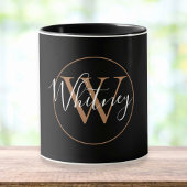 Mug noir élégant avec nom en écriture monogramme d