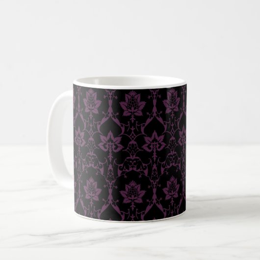 Mug Noir et aubergine Renaissance Damas (Devant gauche)