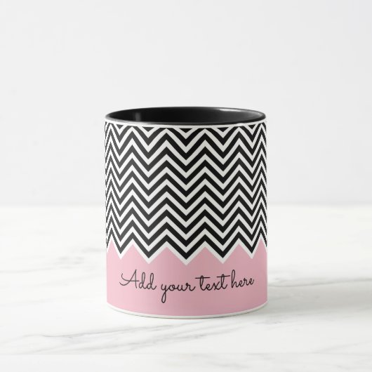 Mug Noir et bébé rose moderne Chevron Custom TEXT (Centre)