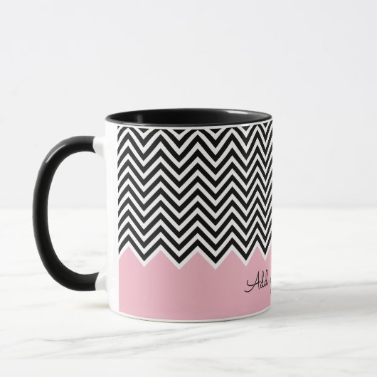 Mug Noir et bébé rose moderne Chevron Custom TEXT (Gauche)