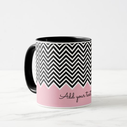 Mug Noir et bébé rose moderne Chevron Custom TEXT (Devant gauche)
