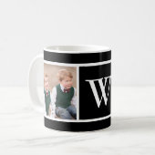 Mug Noir et blanc 2 Photo Collage Famille Monogramme (Devant gauche)
