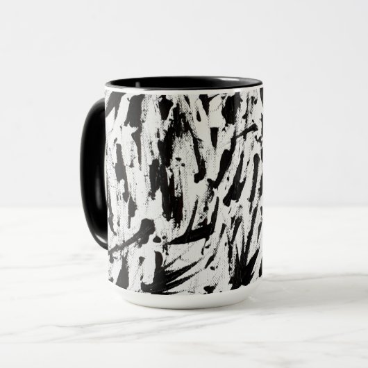 Mug Noir et blanc Abstrait Brushstrokies Art (Devant gauche)