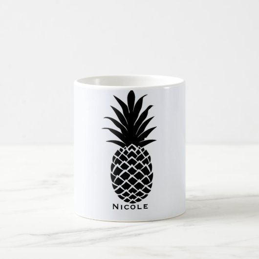 Mug Noir et blanc Ananas Tropical Élégant Chic (Centre)