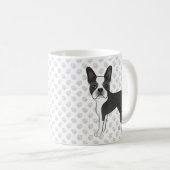 Mug Noir Et Blanc Boston Terrier Cartoon Chien & Pâtes (Devant droit)