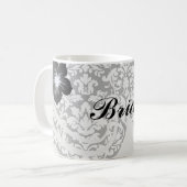 Mug noir et blanc damassé fleurit (Devant gauche)