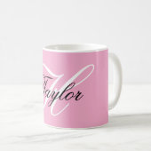 Mug Noir et blanc Fatigue Monogramme rose (Devant droit)