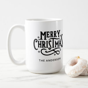 Mug Noir et blanc Joyeux Noël Nom personnalisé