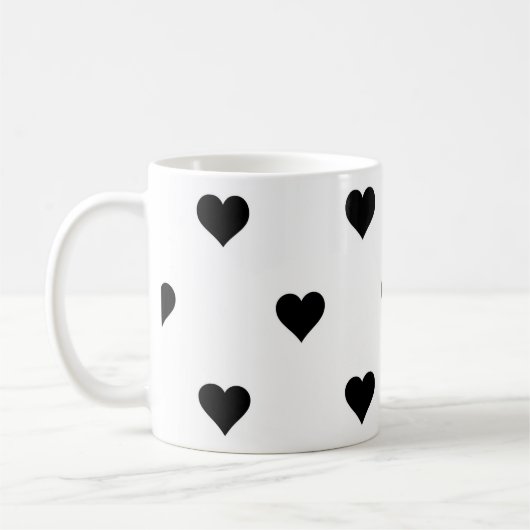 Mug Noir et blanc mignon Motif de coeur simple (Gauche)