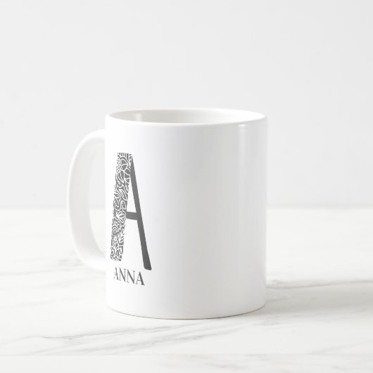 Mug Noir et blanc moderne A et nom initial (Devant gauche)