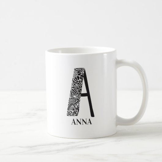 Mug Noir et blanc moderne A et nom initial (Droite)