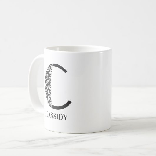 Mug Noir et blanc moderne C et nom initial (Devant gauche)