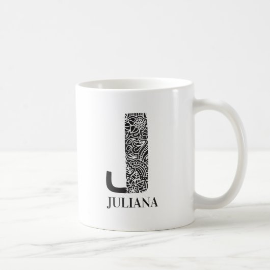 Mug Noir et blanc moderne J initial et nom (Droite)