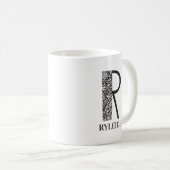 Mug Noir et blanc moderne R et nom initial (Devant droit)