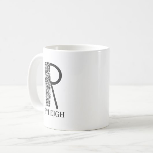 Mug Noir et blanc moderne R et nom initial (Devant gauche)