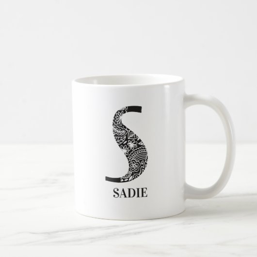 Mug Noir et blanc moderne S et nom initial (Droite)