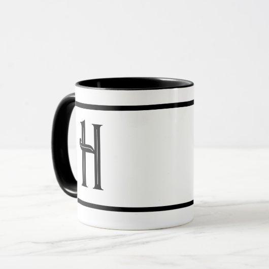 Mug Noir et blanc Monogramme Conception initiale (Devant gauche)