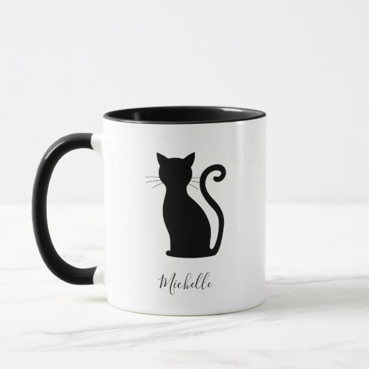 Mug Noir et blanc Nom mignon Chat noir (Gauche)