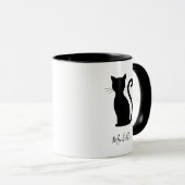 Mug Noir et blanc Nom mignon Chat noir (Devant droit)