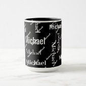 Mug Noir et blanc Répétition Premier & Nom Monogramme (Centre)