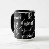Mug Noir et blanc Répétition Premier & Nom Monogramme (Devant gauche)