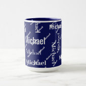 Mug Noir et blanc Répétition Premier & Nom Monogramme (Centre)