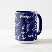 Mug Noir et blanc Répétition Premier & Nom Monogramme (Devant droit)