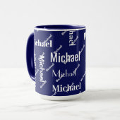 Mug Noir et blanc Répétition Premier & Nom Monogramme (Devant gauche)