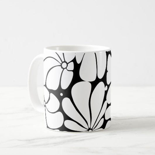 Mug Noir Et Blanc Retro les années 70 Design Graphique (Devant gauche)