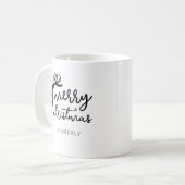 Mug Noir et blanc Script moderne Bow Joyeux Noël (Devant gauche)
