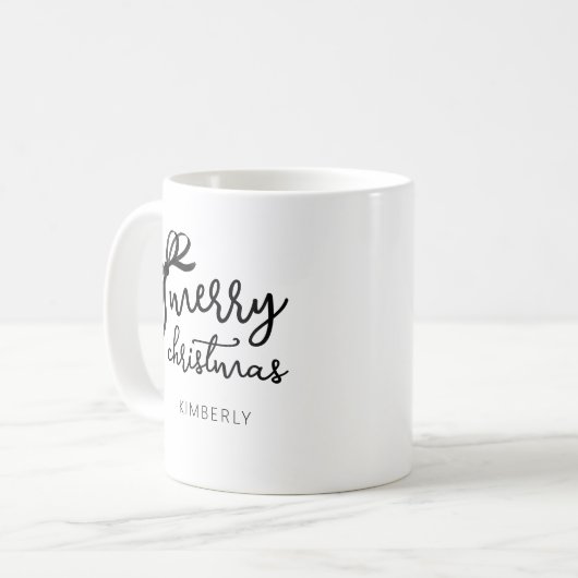 Mug Noir et blanc Script moderne Bow Joyeux Noël (Devant gauche)
