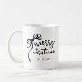 Mug Noir et blanc Script moderne Bow Joyeux Noël (Gauche)