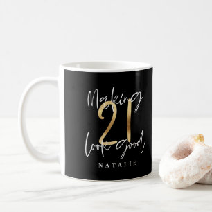Mug Noir et or 21e anniversaire script moderne design