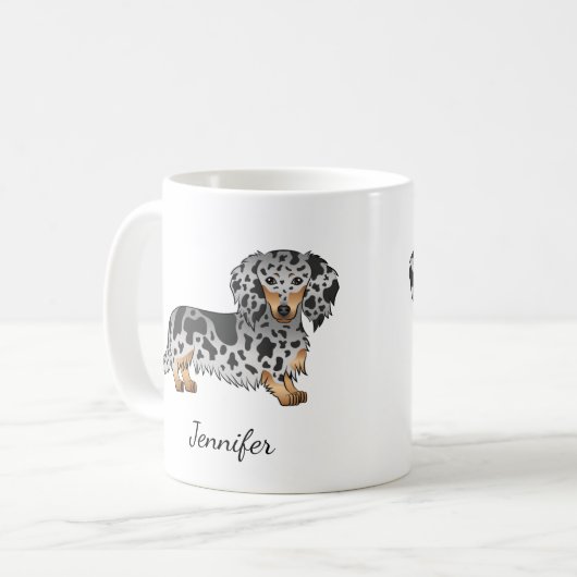 Mug Noir Et Tan Dapper Cheveux Long Dachshund & Nom (Devant gauche)