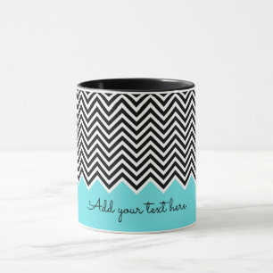 Mug Noir et Turquoise Moderne Chevron Texte personnali