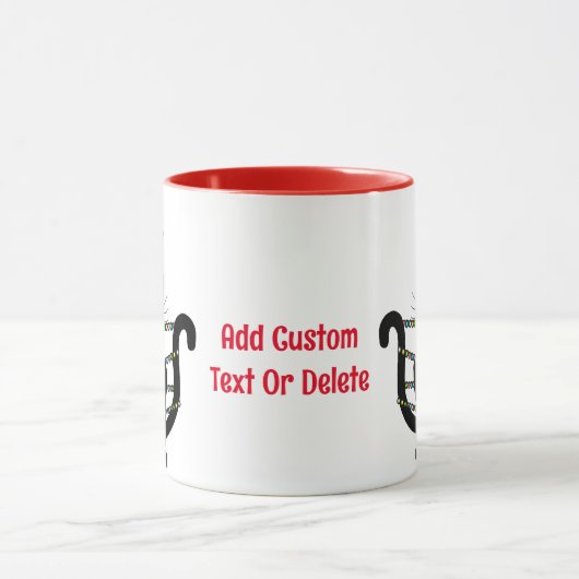 Mug Noir Funny Chat Noël Lumière Chapeau de Père Noël (Centre)