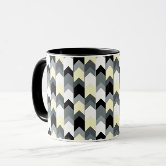 Mug Noir, gris, chevron jaune (Devant gauche)