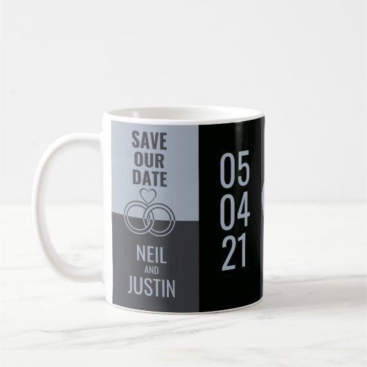 Mug Noir & Gris Moderne Enregistrer La Date (Gauche)