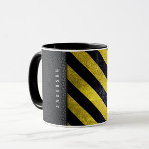 Mug Noir Jaune Danger Stripes Ingénieur de constructio