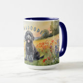 Mug Noir Labradoodle Chiot, Sunrise Personnalisable (Devant droit)