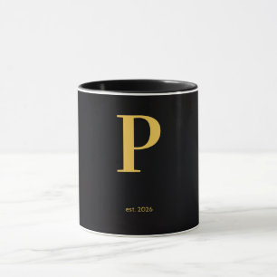 Mug noir lettre dorée P Mug à monogramme minimal